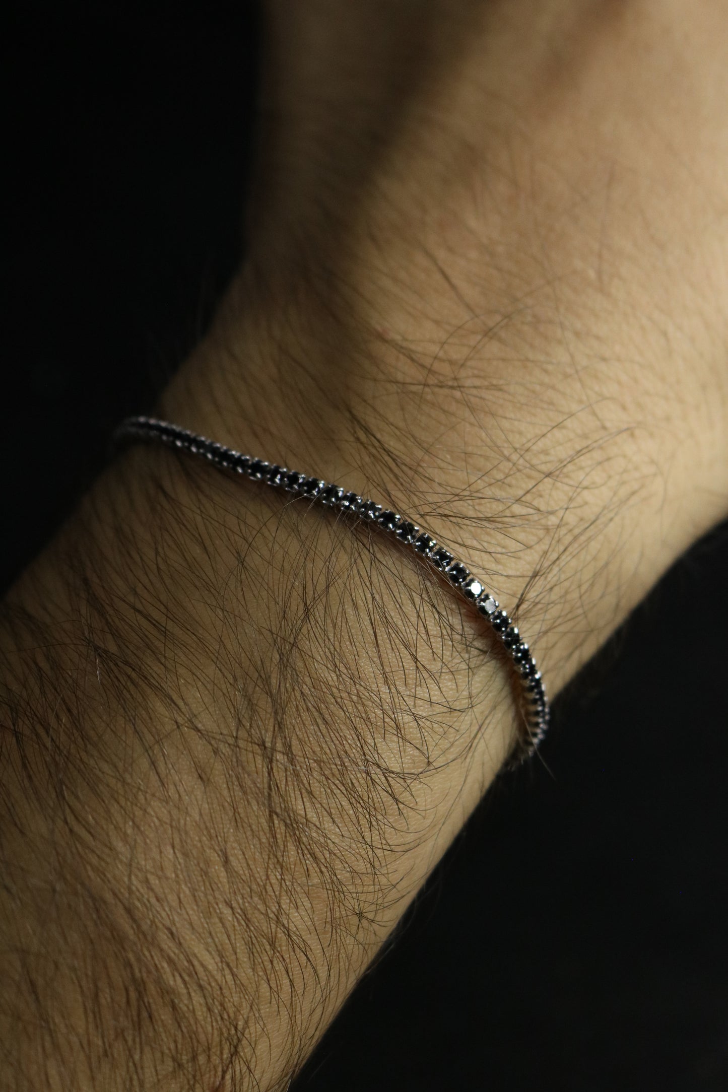 Tennis Cuadrado Negro Plata .925 2mm 17-20cm