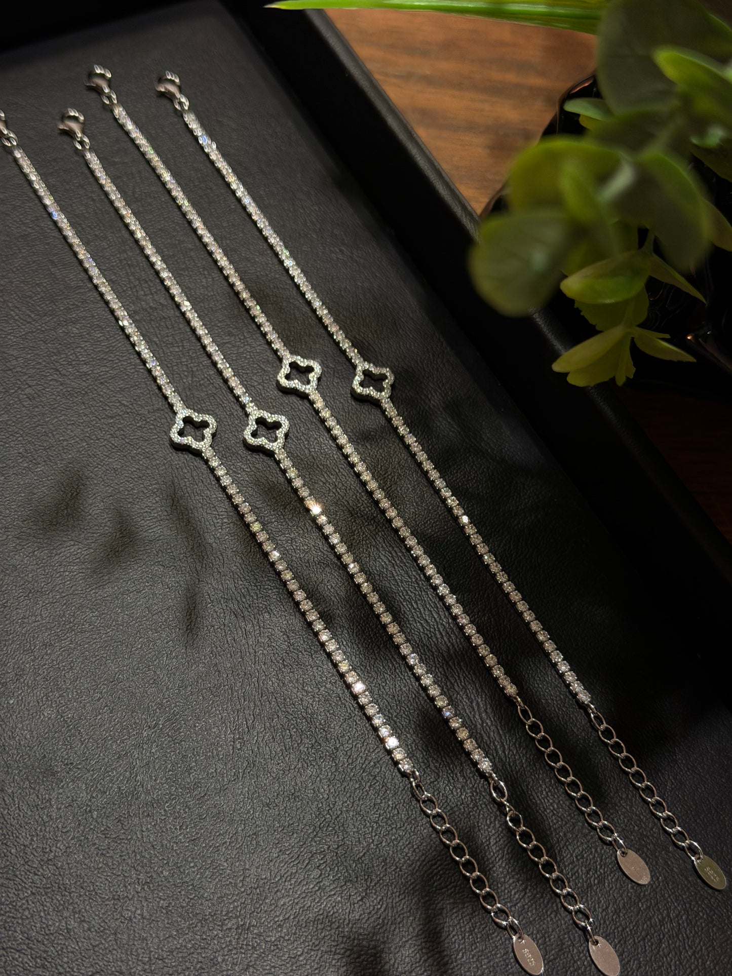 Pulsos Tennis Trébol Plata .925 (Ajustables)