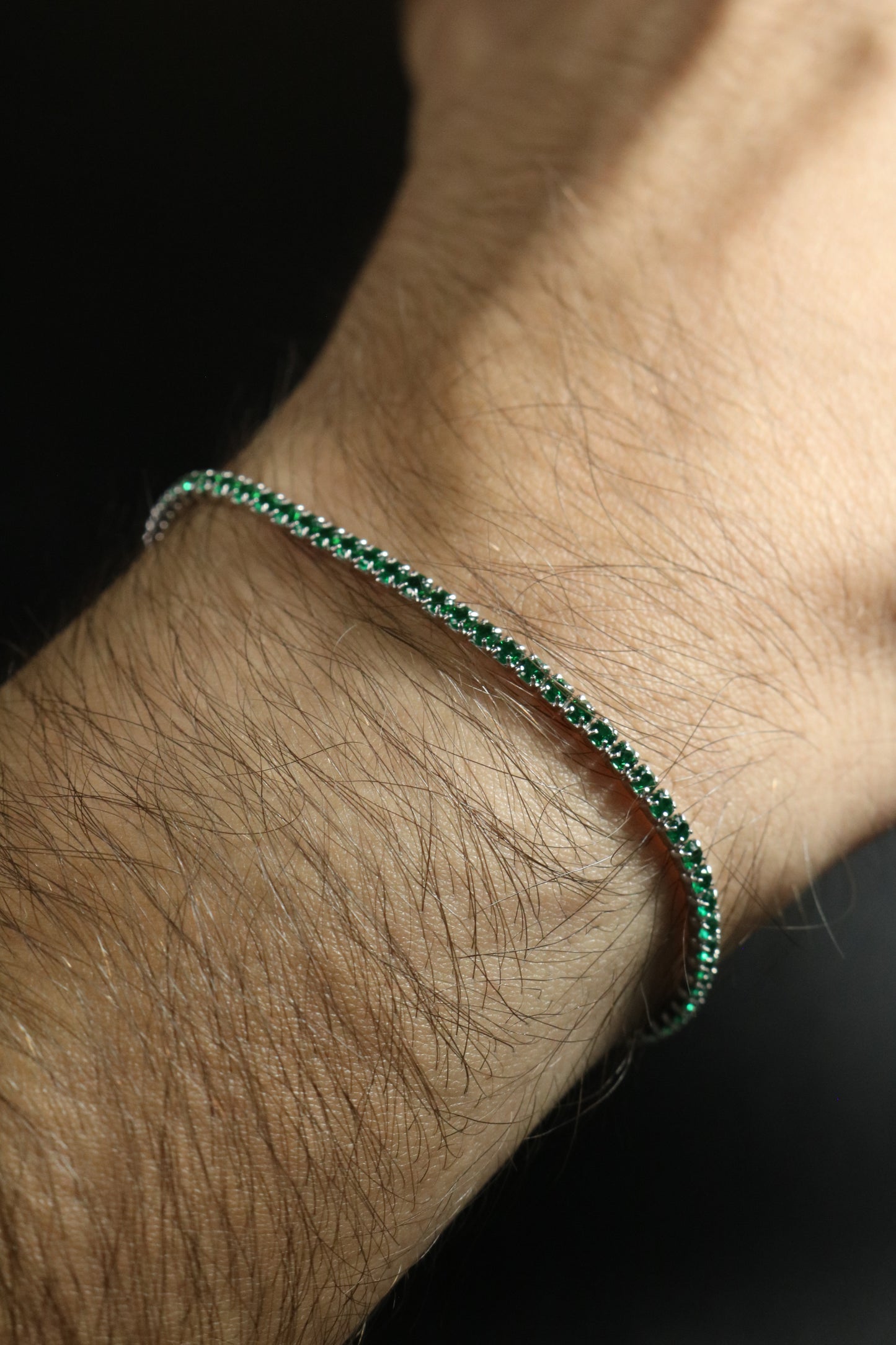 Pulso Tennis Verde Plata .925 Ajustable 2mm 17-20cm