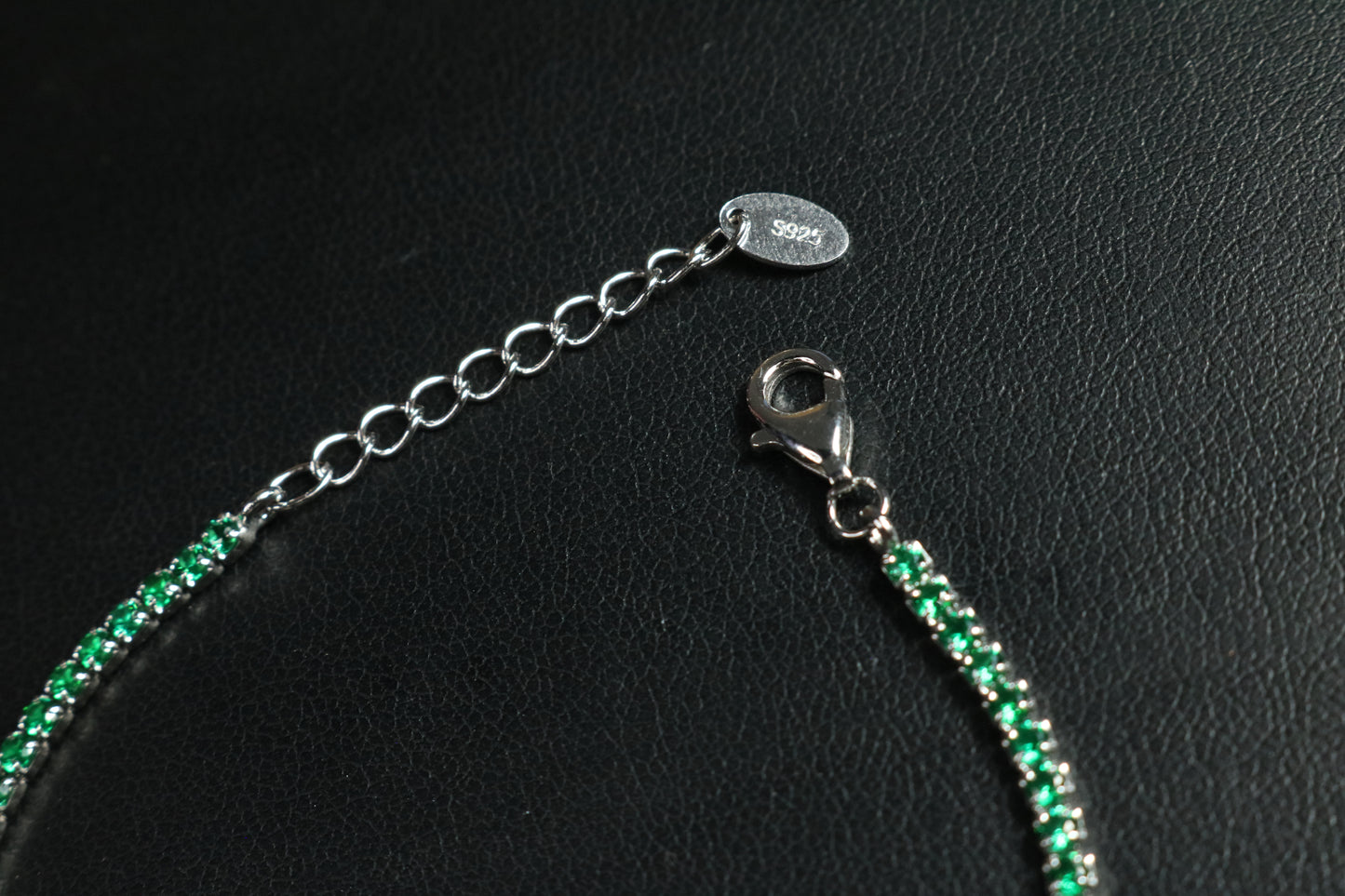 Pulso Tennis Verde Plata .925 Ajustable 2mm 17-20cm