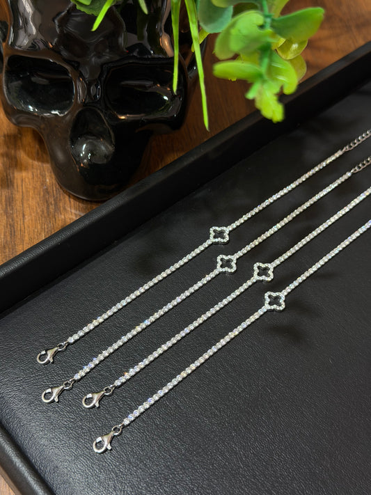 Pulsos Tennis Trébol Plata .925 (Ajustables)