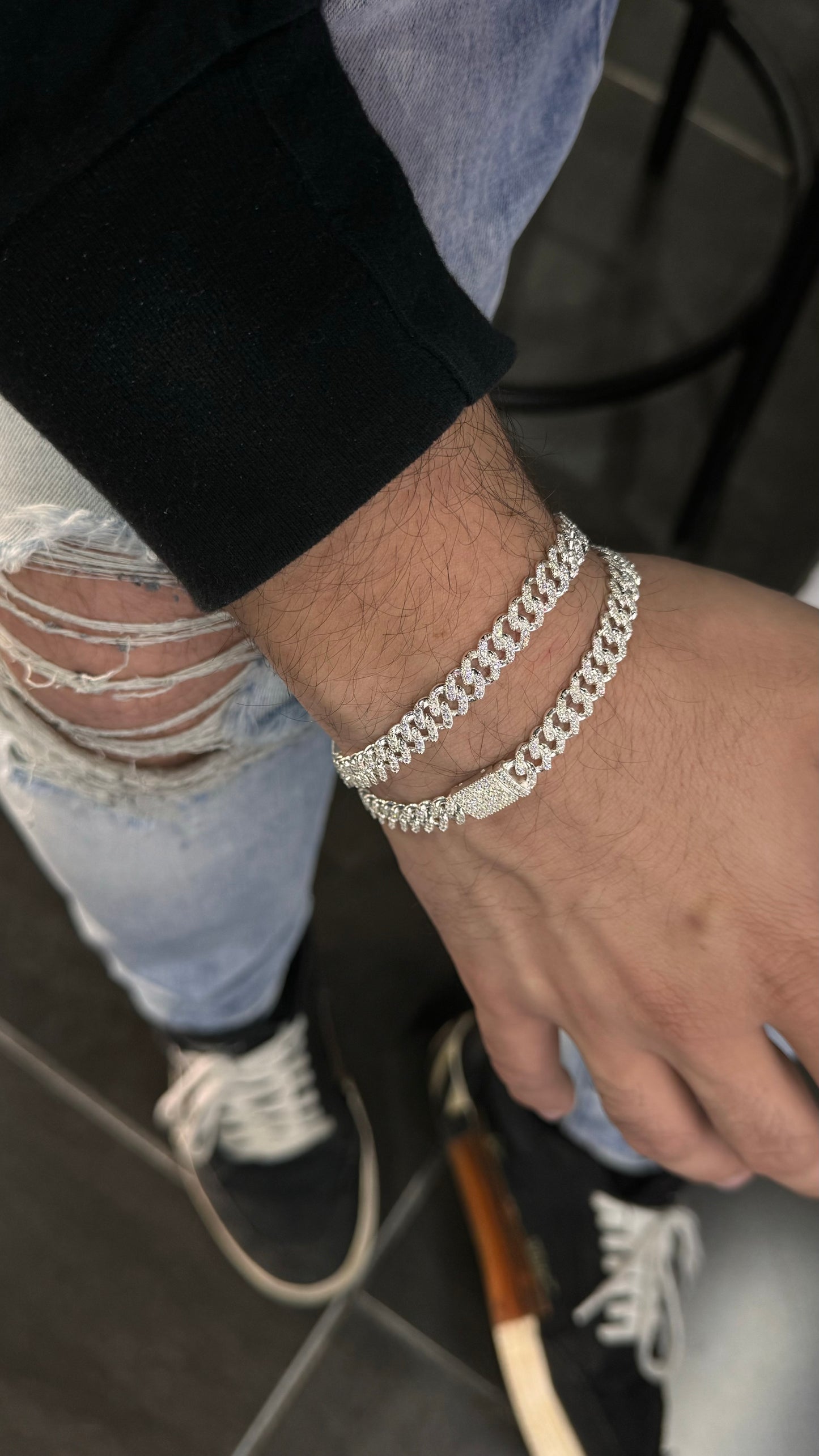 Conjunto Cadena y Pulso Miami Iced Mini Plata .925