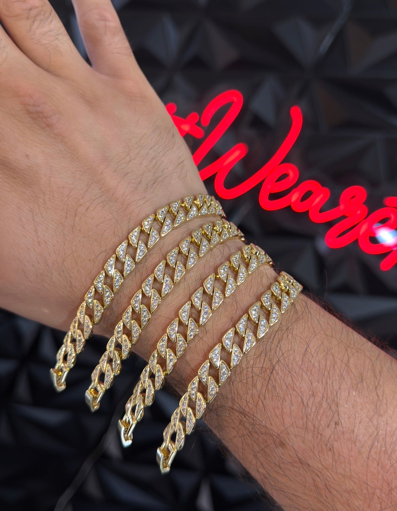 Pulso Barbado Iced Laminado 18k Ajustable 17-19cm