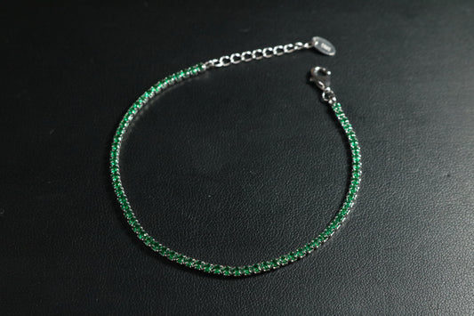 Pulso Tennis Verde Plata .925 Ajustable 2mm 17-20cm