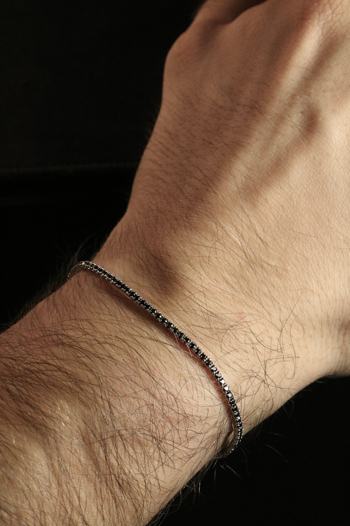 Tennis Negro Plata .925 2mm 17-20cm